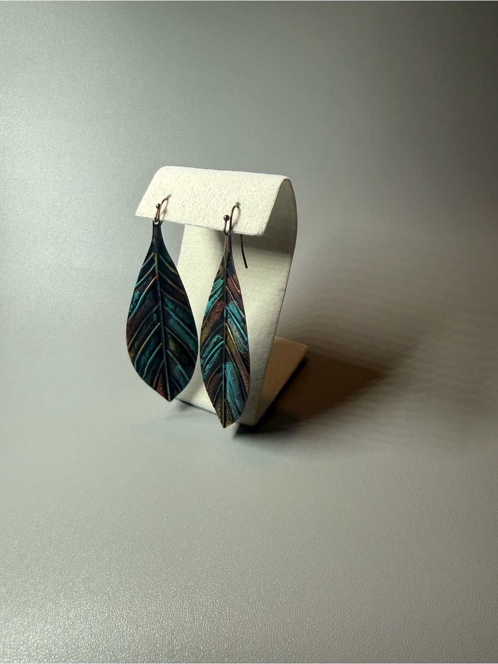 Teal and Bronze Leaf Drop Earrings - Lightweight Women’s Jewelry